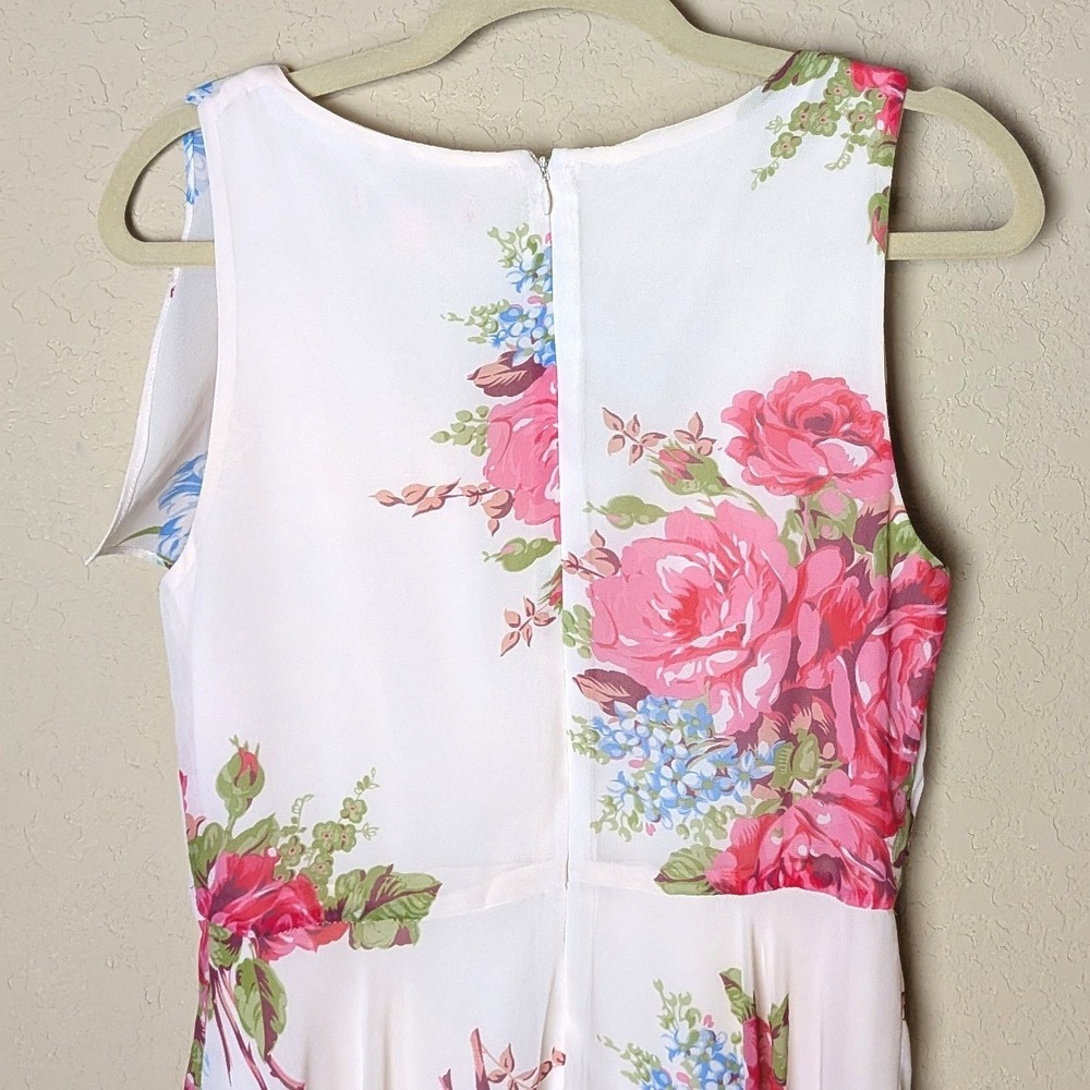 Betsey Johnson Women's Size 8 Floral Dress White Pink Handkerchief Hem Cocktail - Picture 8 of 9